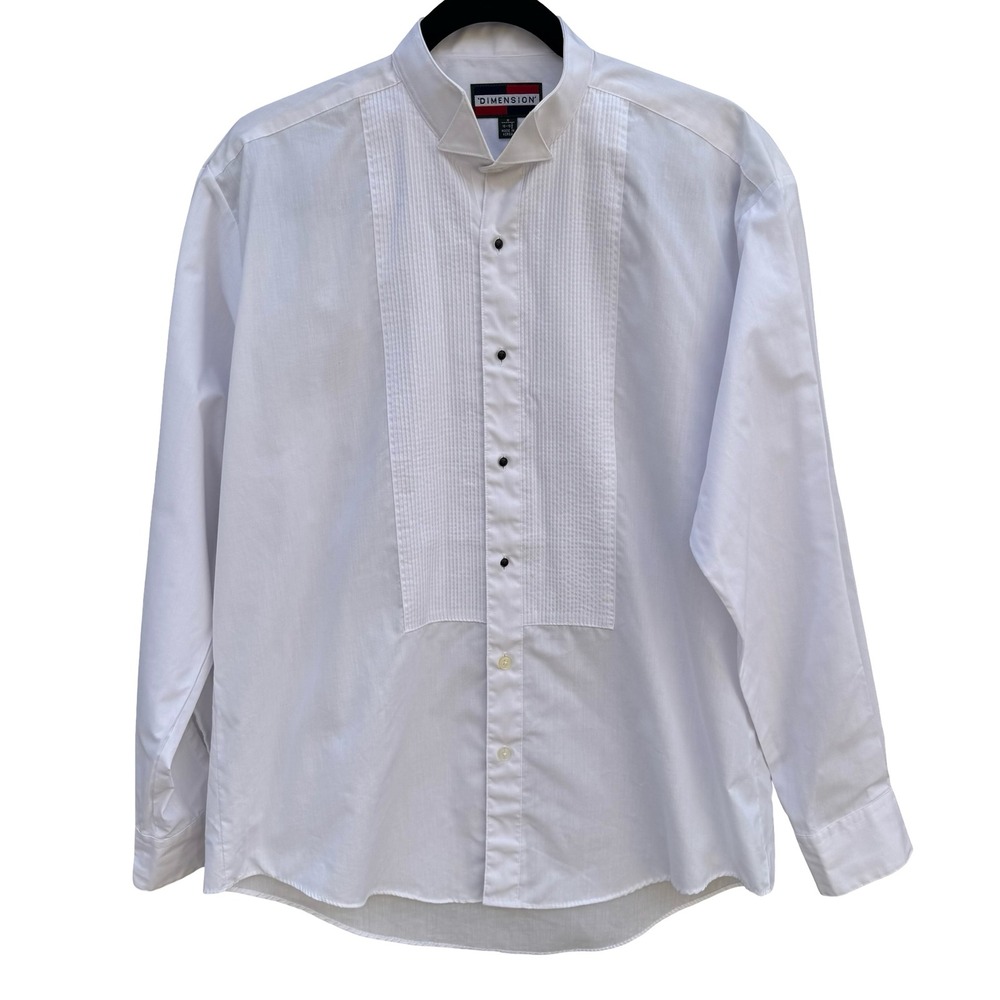Dimension Formalwear Wing Tip Collar Pleated Bib Tuxedo Dress Shirt White Mens M